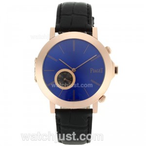Replica Piaget Polo Rose Gold Case With Blue/black Dial Leather Strap Watch