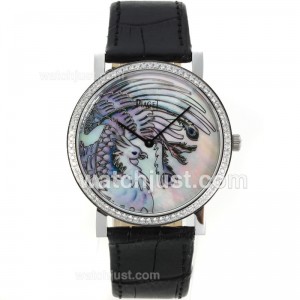 Replica Piaget Dragon & Phoenix Collection Diamond Bezel With Mop Dial Leather Strap Watch