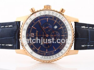 Replica Breitling Montbrillant Working Rose Gold Case Blue Dial Watch