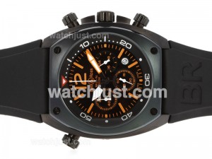 Bell & Ross Replica BR 02 94 Working Chronograph PVD Case With Black Carbon Fibre Style Dial And Orange Marking Rubber Strap