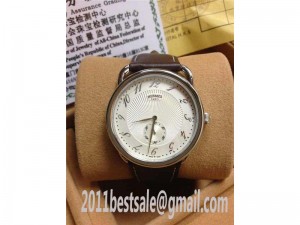 Replica Hermes Arceau Petite Lune White Dial Brown Leather Strap Watches