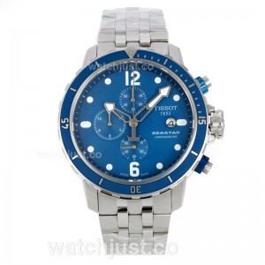 Tissot Replica Seastar Working Chronograph With Blue Bezel And Dial SS Watches