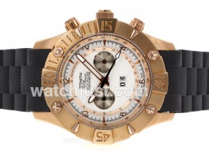 Zenith Replica Split Second Automatic Rose Gold Case With White Dial Rubber Strap 48339 Watches