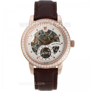 Replica Patek Philippe Automatic Rose Gold Case Diamond Bezel